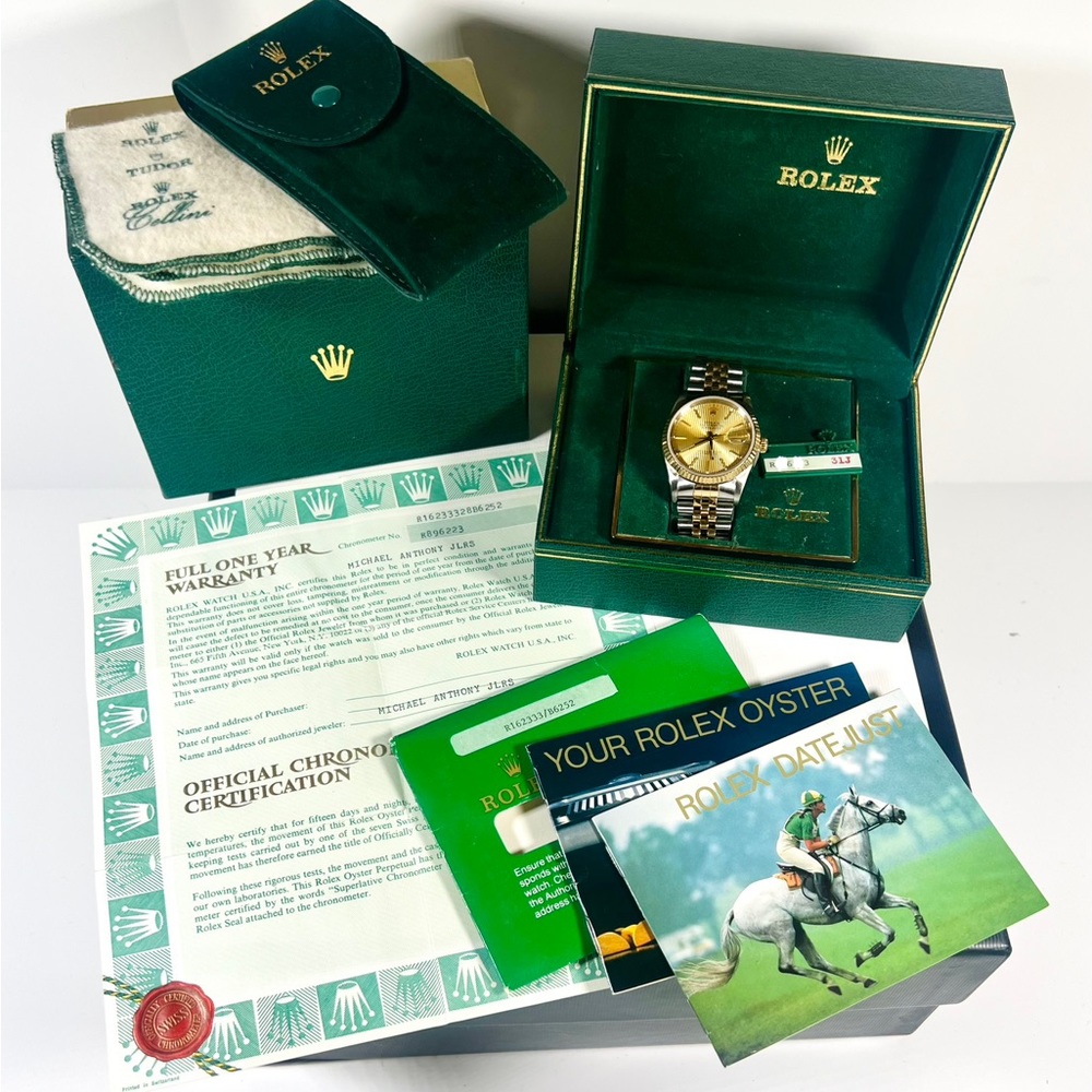 ROLEX DATEJUST 16233 WATCH CHAMPAGNE TAPESTRY INDEX 18K FLUTED JUBILEE TWO-TONE